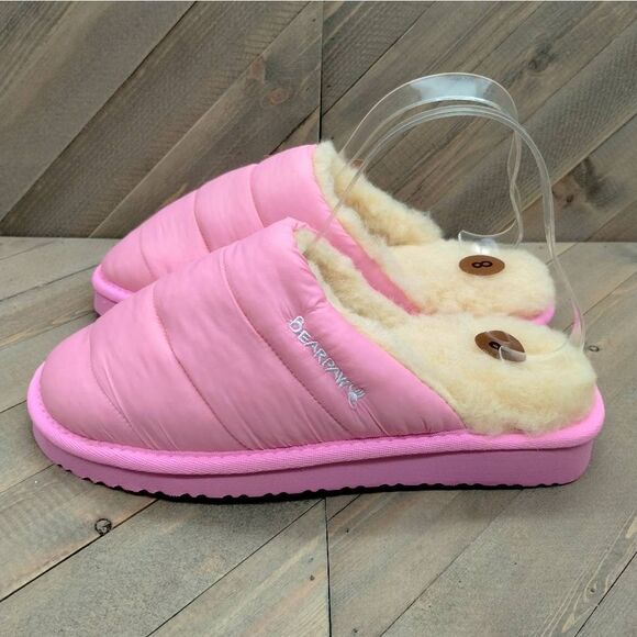 Bearpaw Puffy Scruff Wool Lined Slippers Womens Size 8 Pink Casual Cushioned - Picture 2 of 9